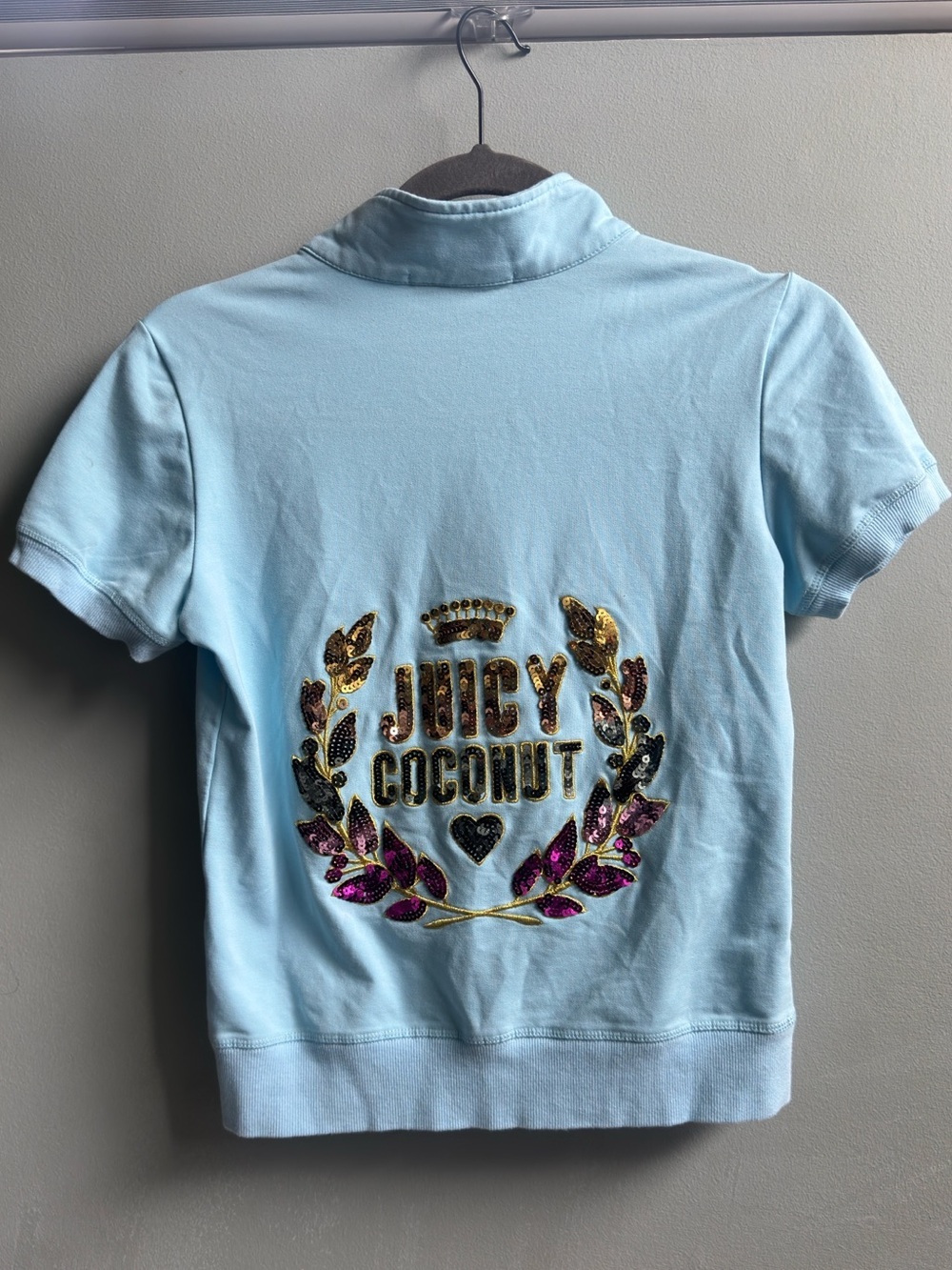 Y2K Juicy Coconut Pastel Blue Zip Up Jacket Sequin Rhinestone Crop Small - Picture 4 of 6